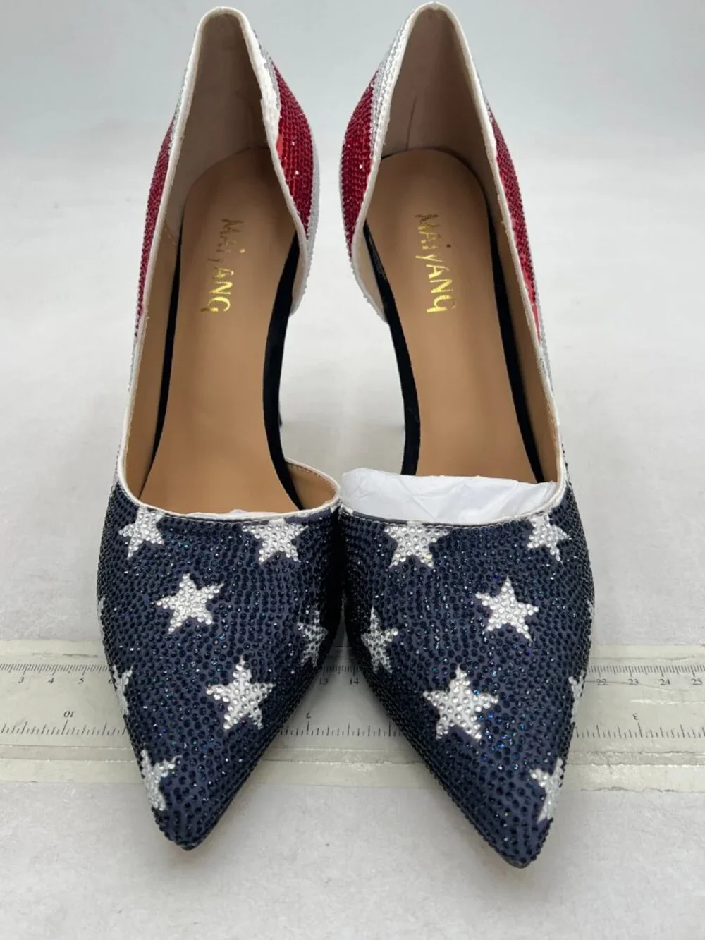 Maiyang National Flag Studded Rhinestones Pointed Toe D'Orsay Pumps Slip on Shoe
